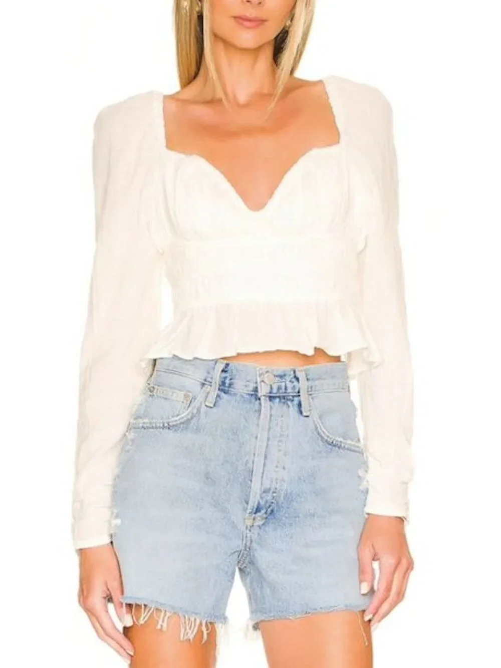 Free People Chloe Sweetheart Wired Long Sleeve Top Women's Size X-Small XS